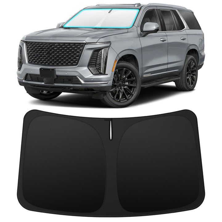 INSAUTO front view of custom-fit shade showing precise windshield coverage and protection