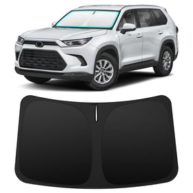 INSAUTO front view showing custom-fit shade on Grand Highlander protecting interior