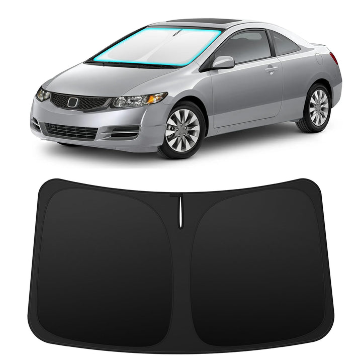 INSAUTO front view of custom-fit sun shade on Honda Civic windshield protecting dash