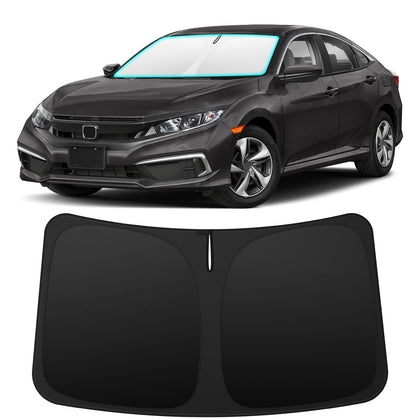 INSAUTO front view of sun shade showing perfect fit for Honda Civic and full windshield coverage