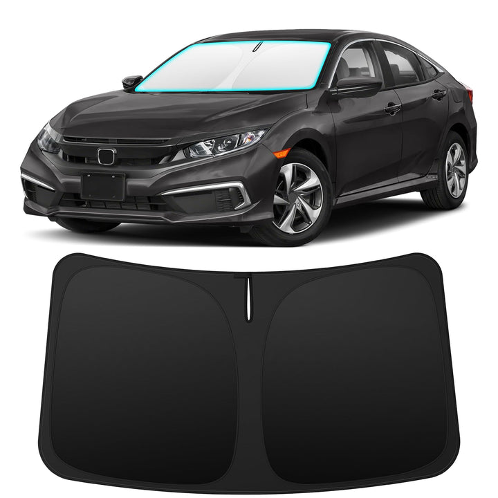 INSAUTO front view of sun shade showing perfect fit for Honda Civic and full windshield coverage