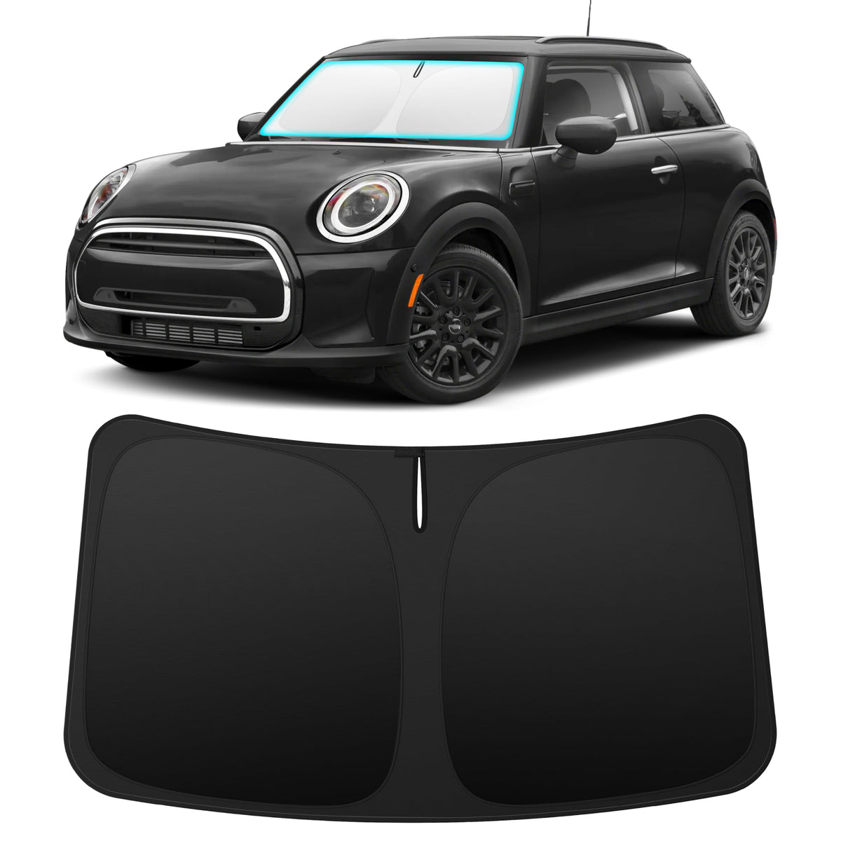 INSAUTO front view of custom-fit shade on Mini Cooper F55 protecting interior
