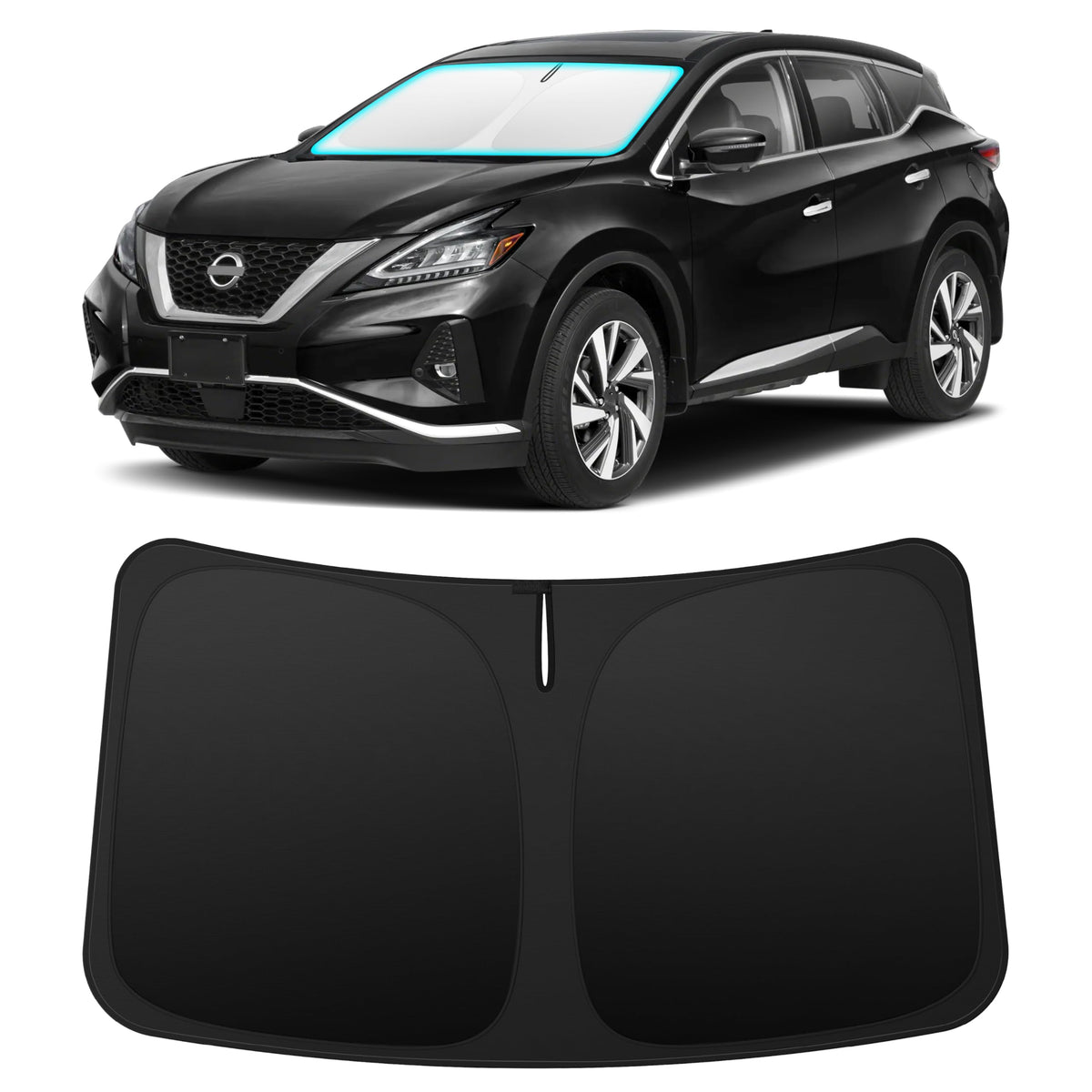 INSAUTO front view of shade on Nissan Murano showing exact fit and sun protection