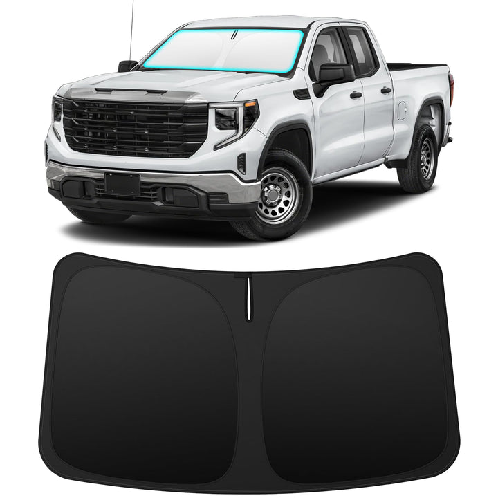 INSAUTO front view on Silverado windshield showing full coverage and protection