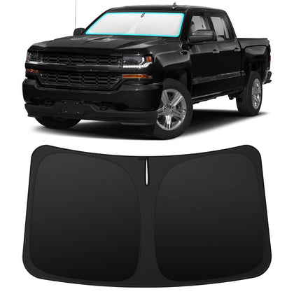 INSAUTO front view of sun shade fitted on Silverado providing perfect fit