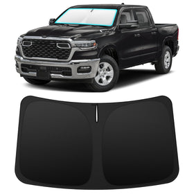 INSAUTO front view showing custom-fit sun shade covering windshield, protecting interior