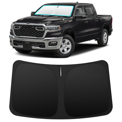 INSAUTO front view showing custom-fit sun shade covering windshield, protecting interior