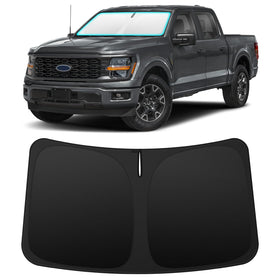 INSAUTO front view on F150 showing full windshield coverage and immediate sun protection