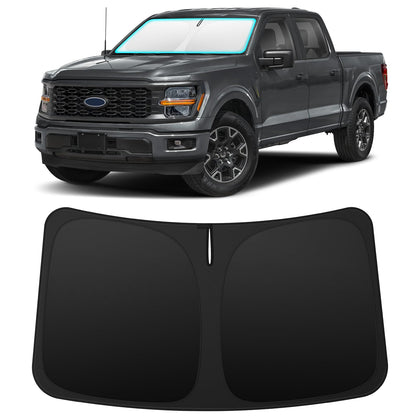 INSAUTO front view on F150 showing full windshield coverage and immediate sun protection