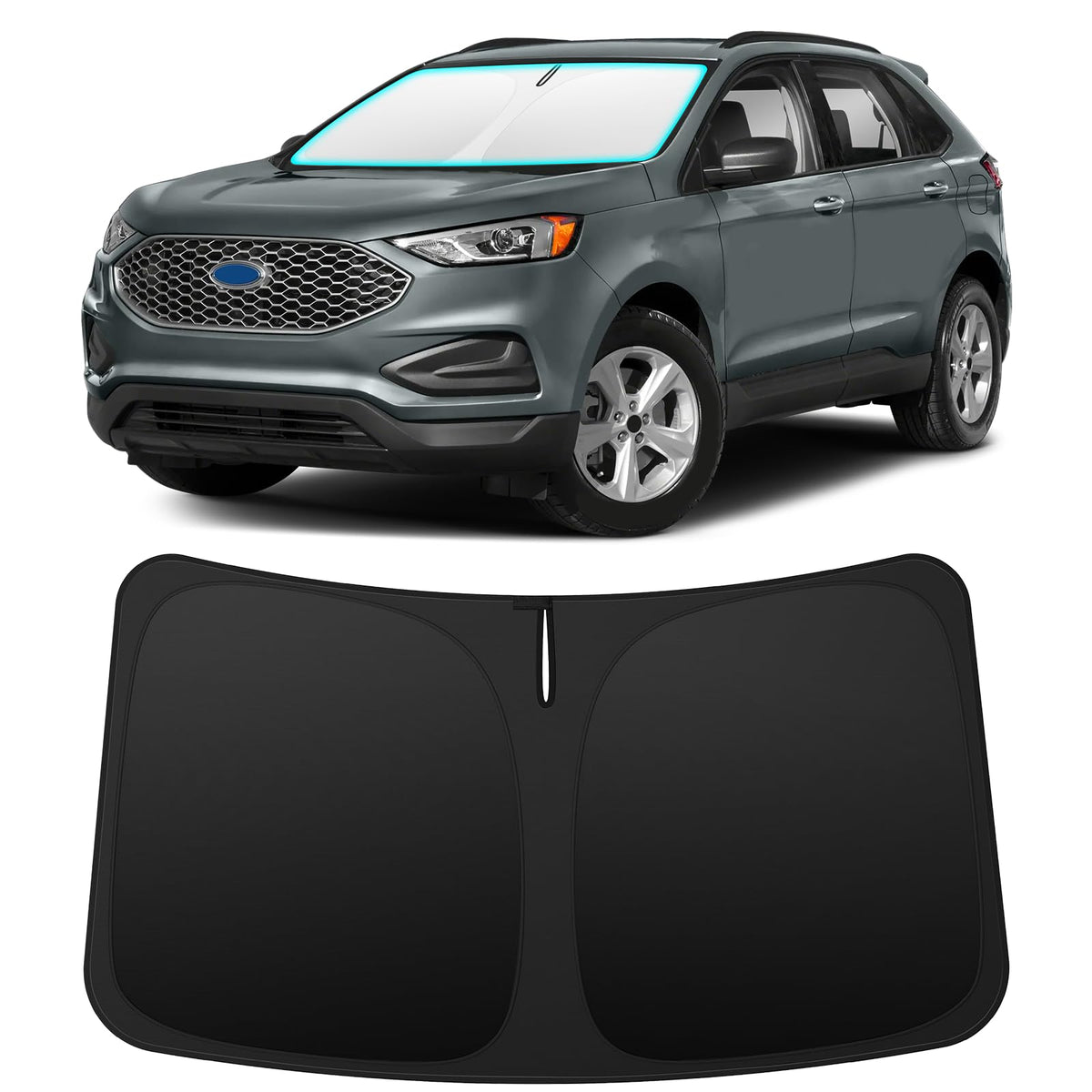 INSAUTO front view on Ford Edge showing precise windshield fit and sun protection