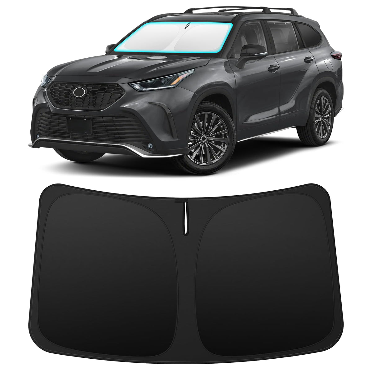 INSAUTO front view on Highlander windshield showing full coverage and sun protection