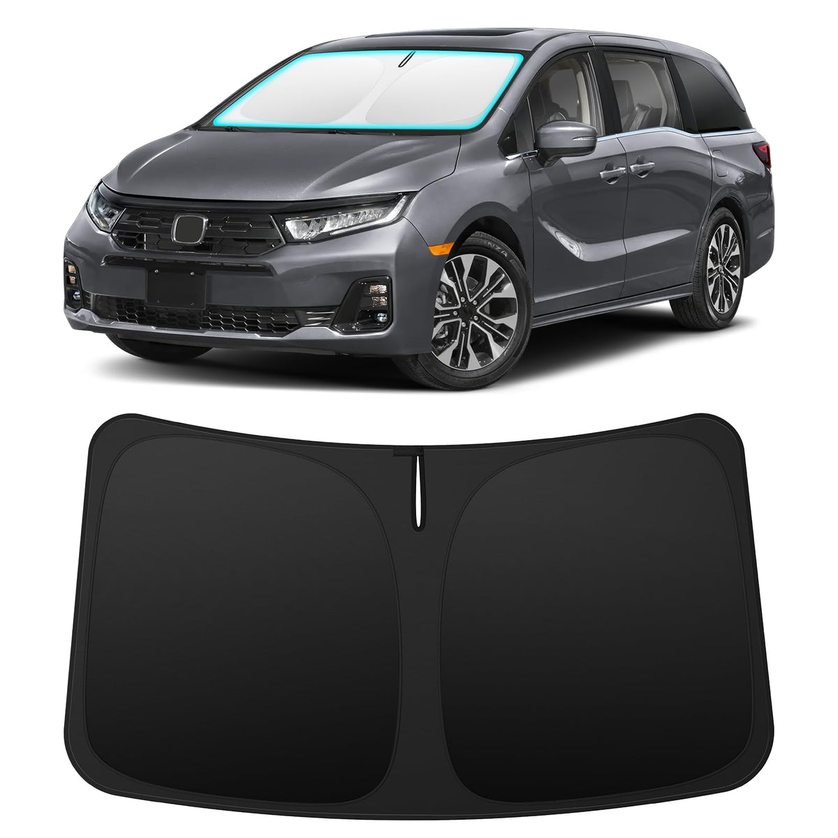 INSAUTO front fit sun shade on Honda Odyssey windshield showing perfect coverage and protection