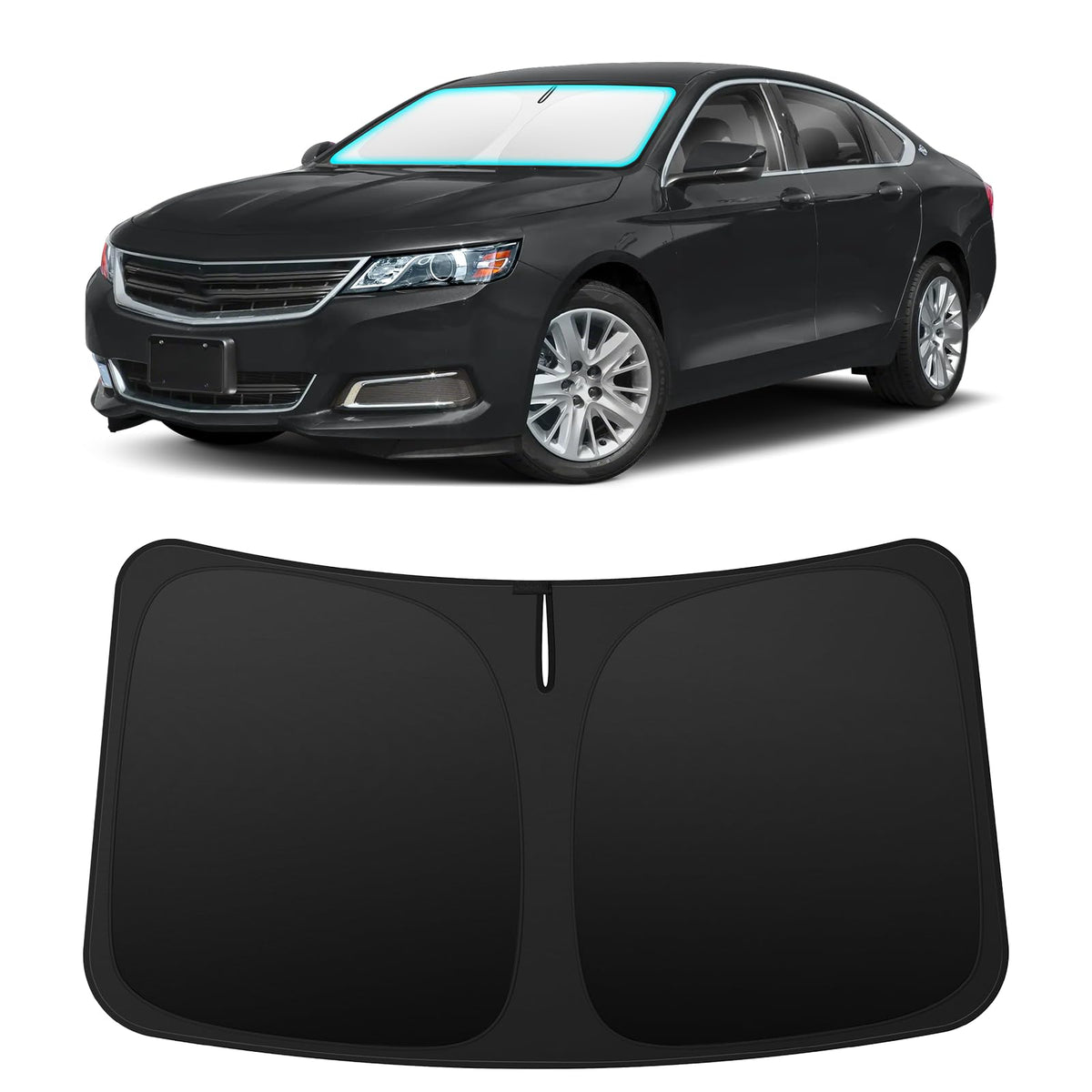 INSAUTO front-fit shade perfectly covering Chevrolet Impala windshield for full protection