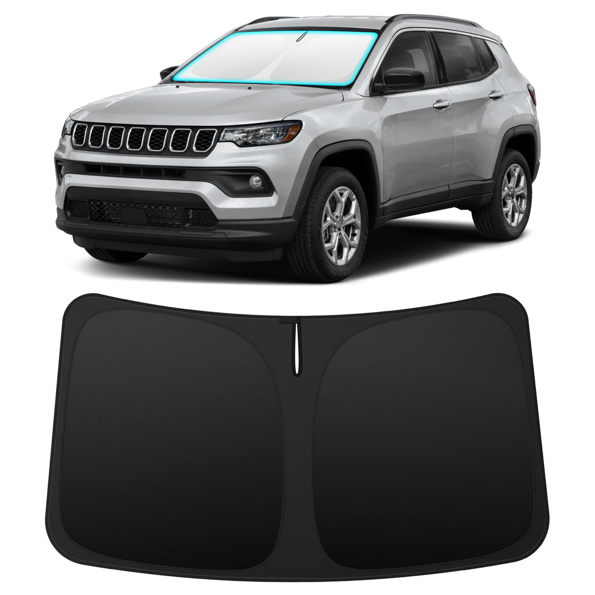 INSAUTO front view on Jeep Compass showing precise windshield fit and full coverage