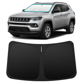INSAUTO front view on Jeep Compass showing precise windshield fit and full coverage