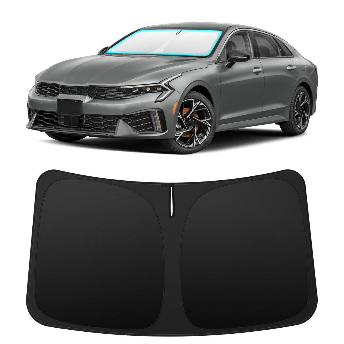 INSAUTO front view on Kia K5 showing perfect windshield fit and sun protection