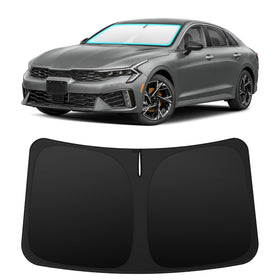 INSAUTO front view on Kia K5 showing perfect windshield fit and sun protection