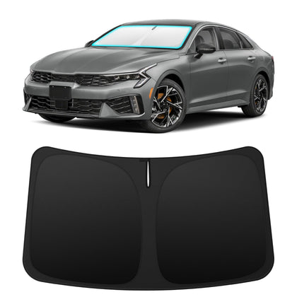INSAUTO front view on Kia K5 showing perfect windshield fit and sun protection