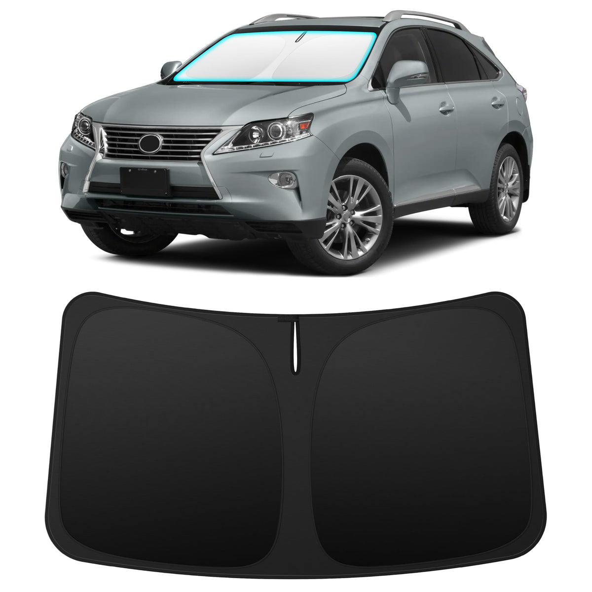 INSAUTO front view of sun shade showing exact Lexus RX fit and full coverage benefit