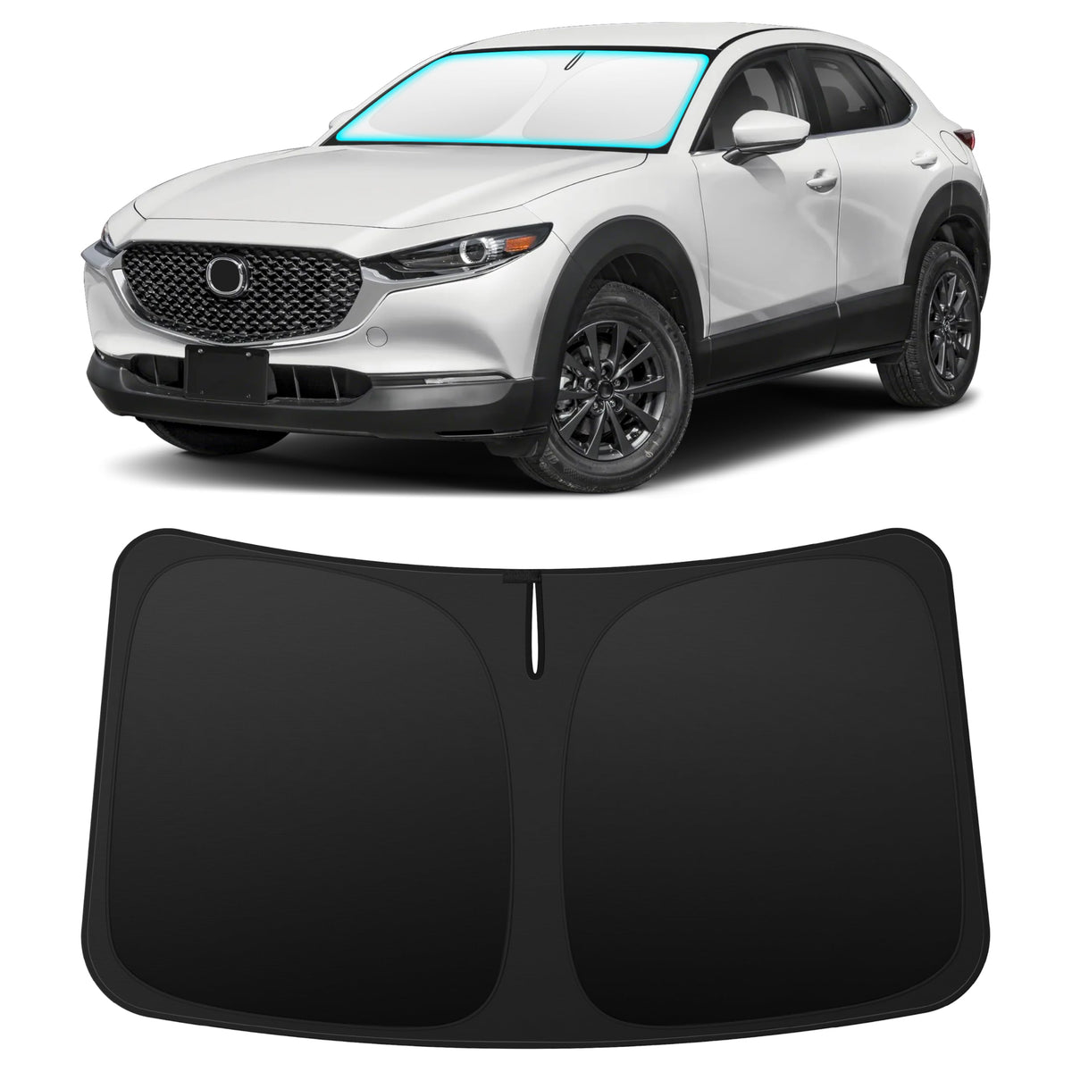 INSAUTO front-fit shade covering Mazda CX-30 windshield for full sun protection