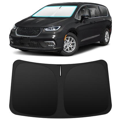 INSAUTO front view of shade on windshield showing full coverage and heat reduction