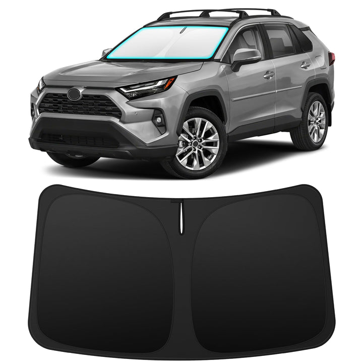 INSAUTO front view of sun shade showing perfect windshield fit and maximum coverage