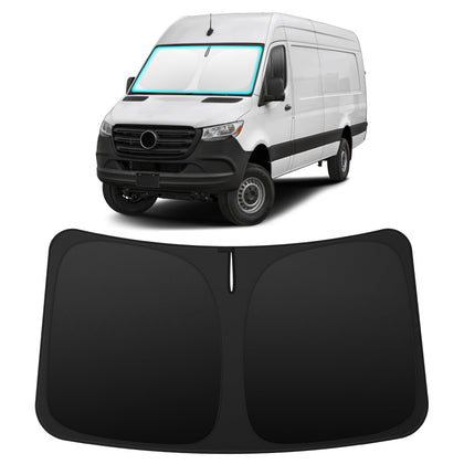 INSAUTO front view on Sprinter showing full windshield coverage and protection