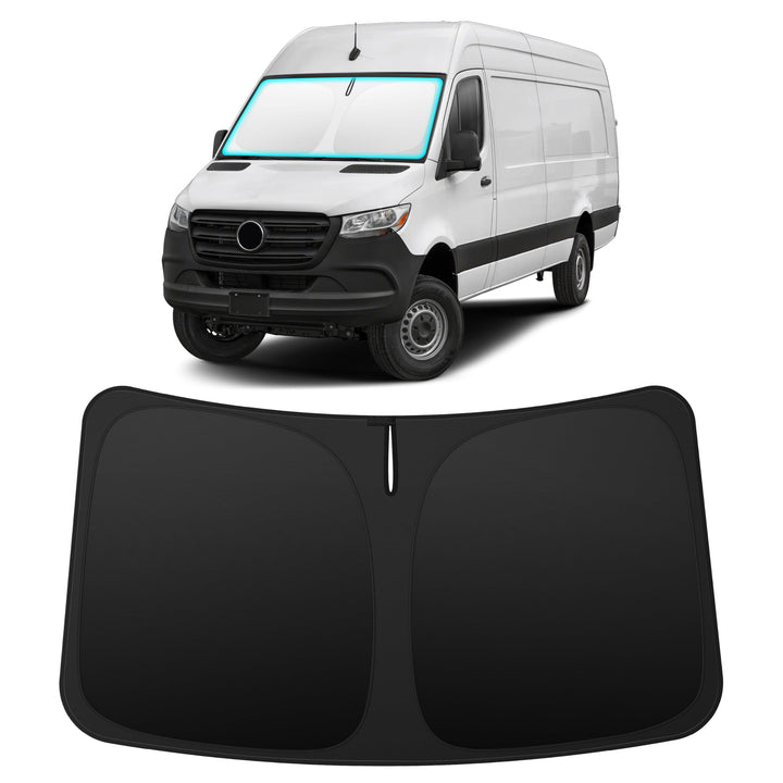 INSAUTO front view on Sprinter showing full windshield coverage and protection