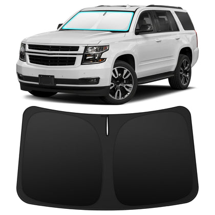 INSAUTO front view on Tahoe windshield showing exact fit and coverage