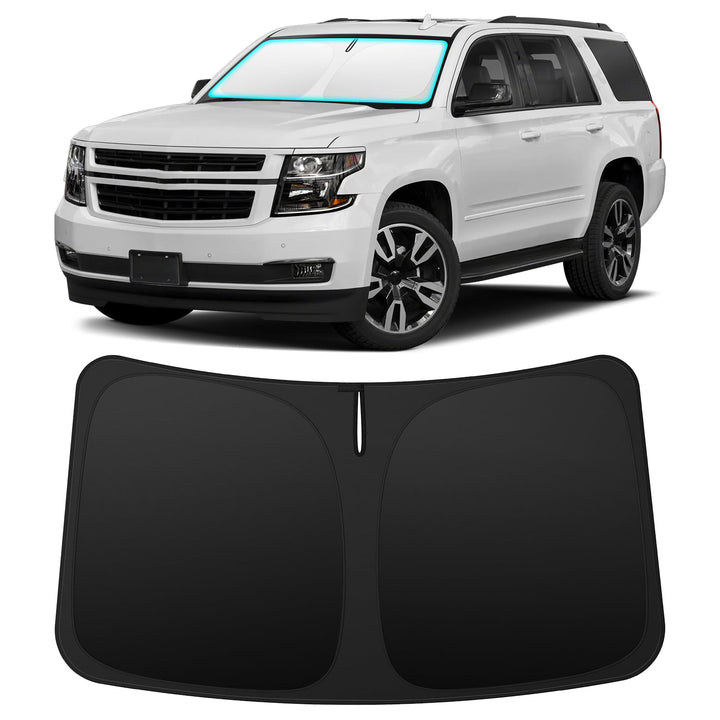 INSAUTO front view on Tahoe windshield showing exact fit and coverage