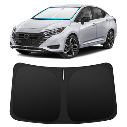 INSAUTO front view installed in Nissan Versa showing full windshield coverage and protection
