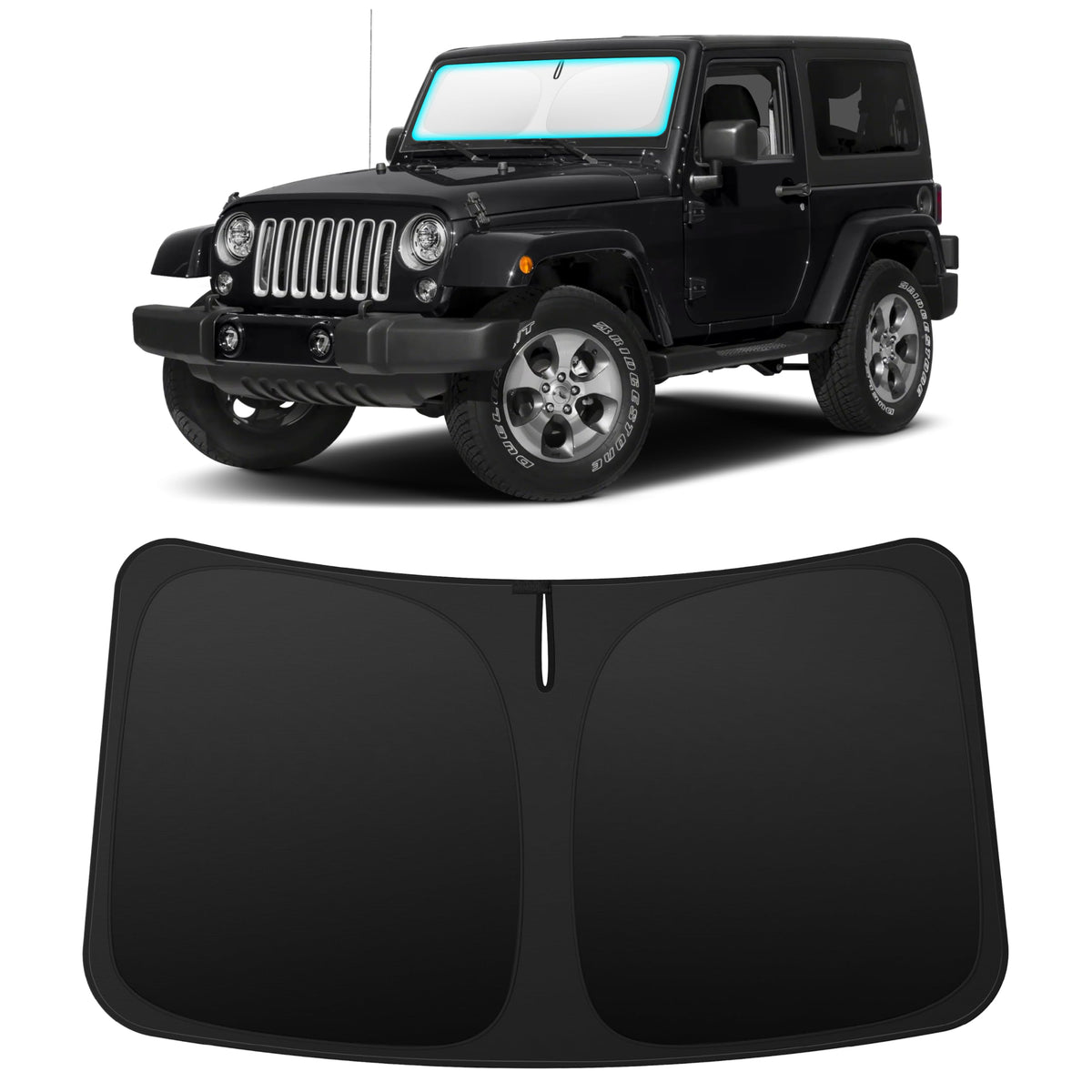 INSAUTO front view of custom-fit windshield shade showing full coverage and protection