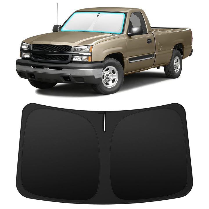 INSAUTO front view sun shade fitted in Silverado windshield protecting interior