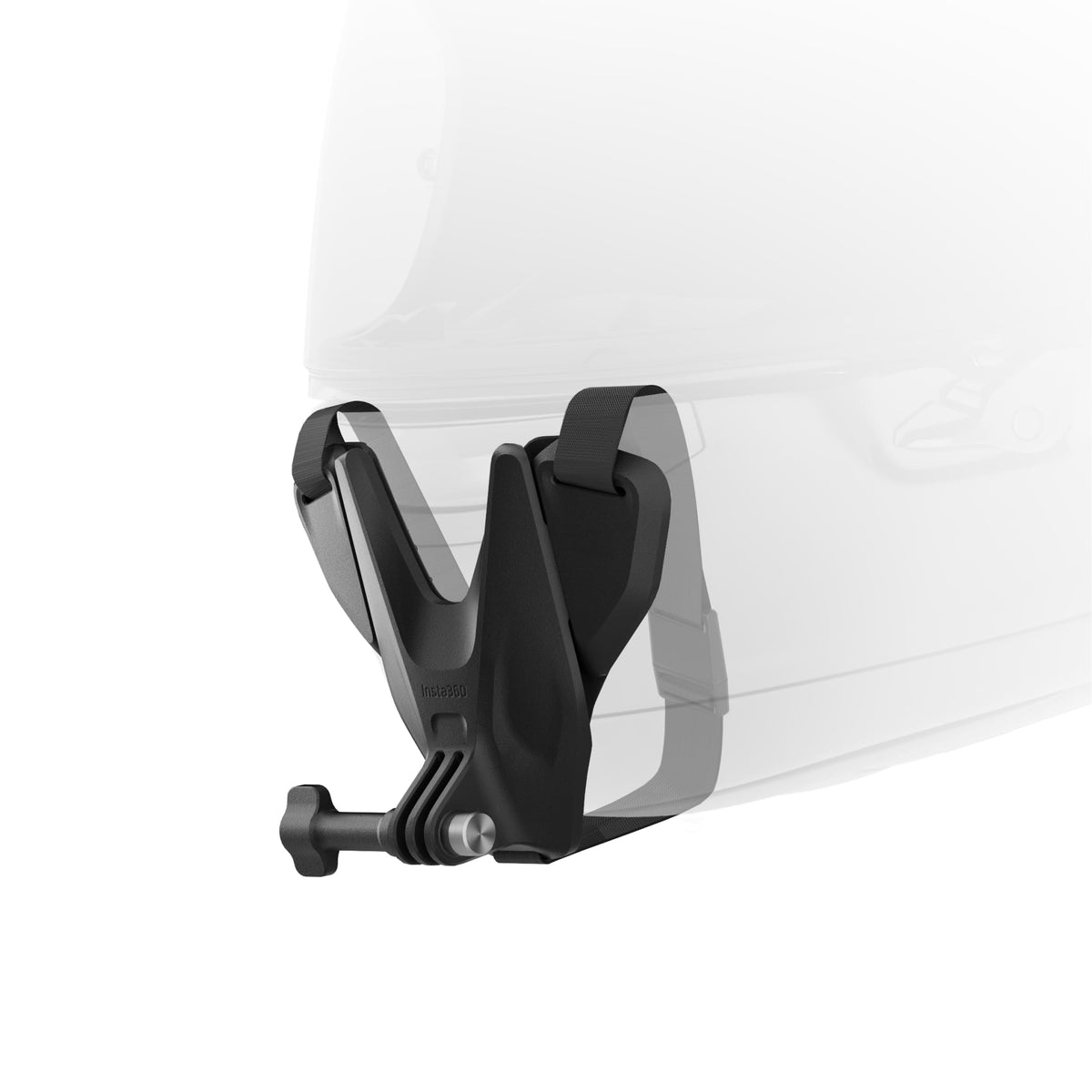 Insta360 chin mount front view showing secure camera attachment and improved POV