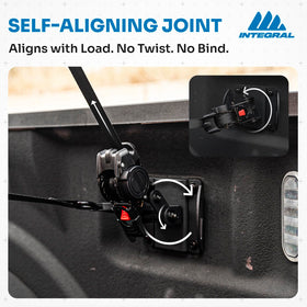 Integral strap extended across bed illustrating adjustable reach and control