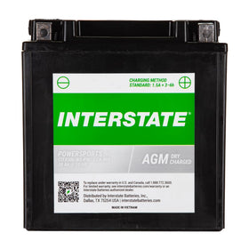 Interstate battery front view showing compact case and reliable design