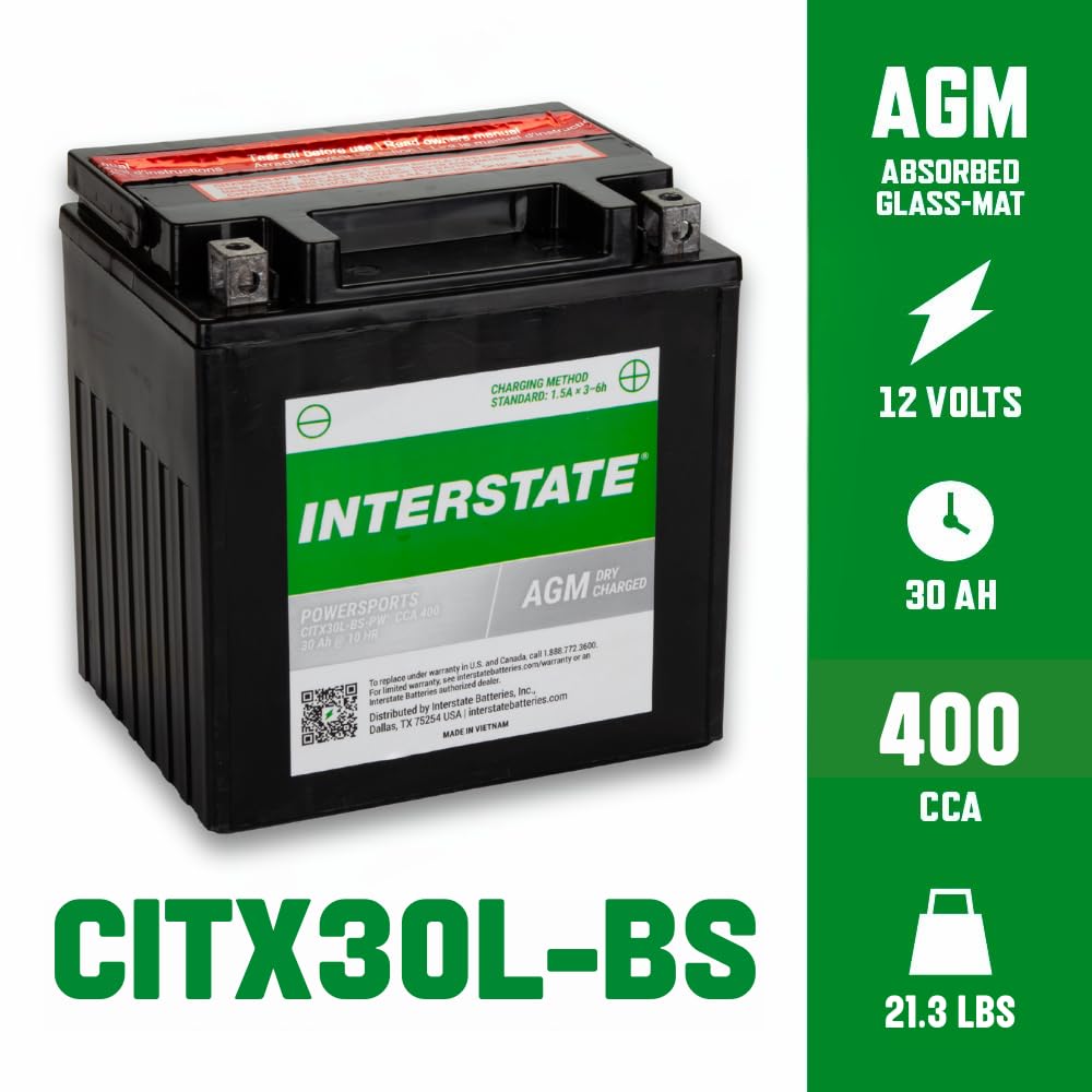 Interstate battery label close-up displaying capacity and safety details