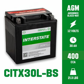 Interstate battery label close-up displaying capacity and safety details