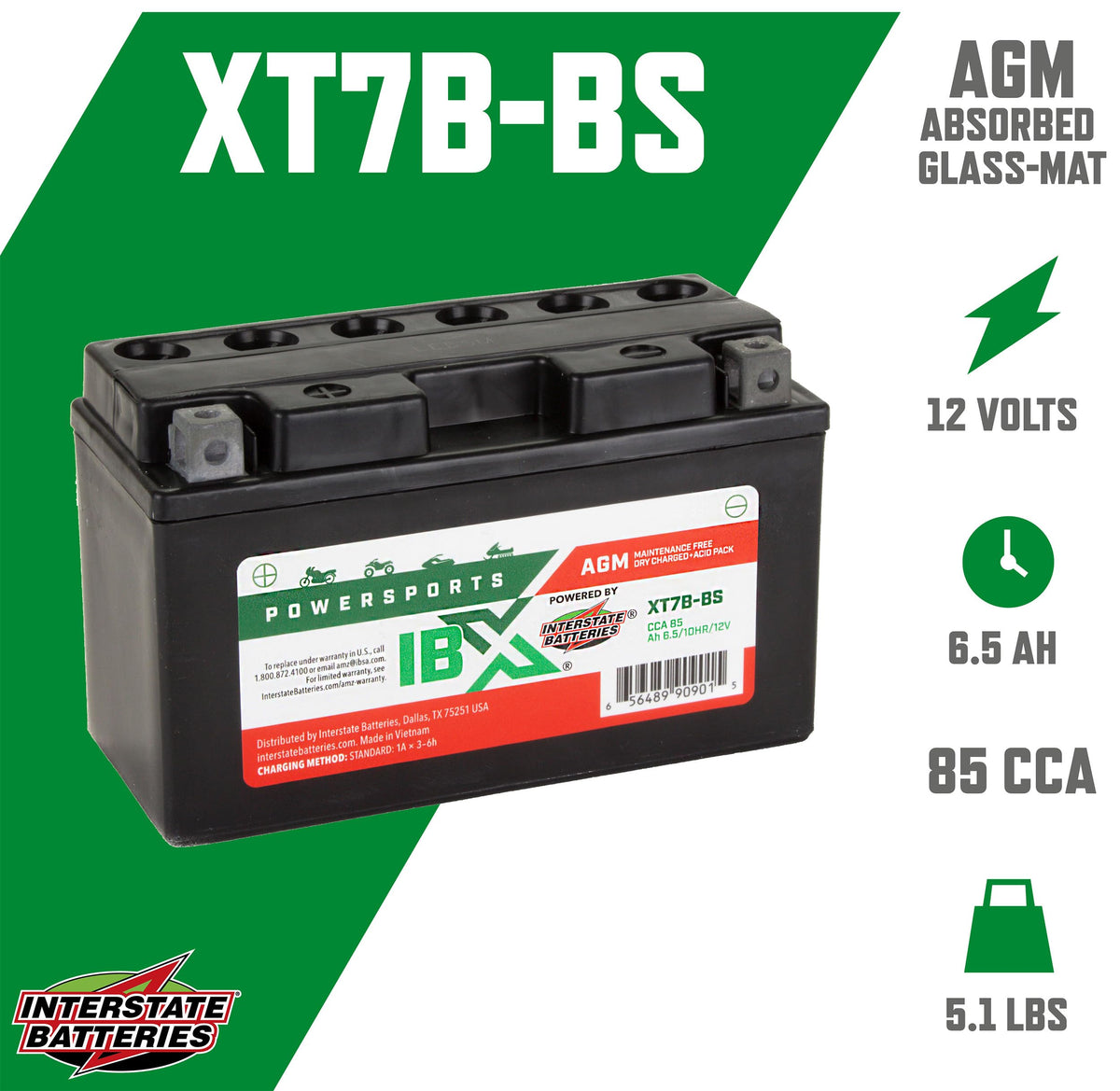 Interstate IBX YT7B-BS top view of battery terminals for quick connector identification