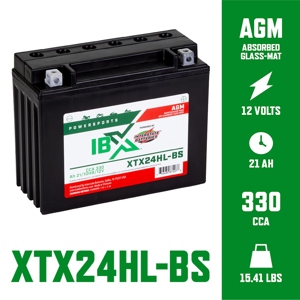Interstate battery top terminal view highlighting polarity and easy connections