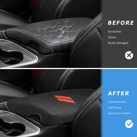 INTGET close-up of faux leather and black red stitching demonstrating durability