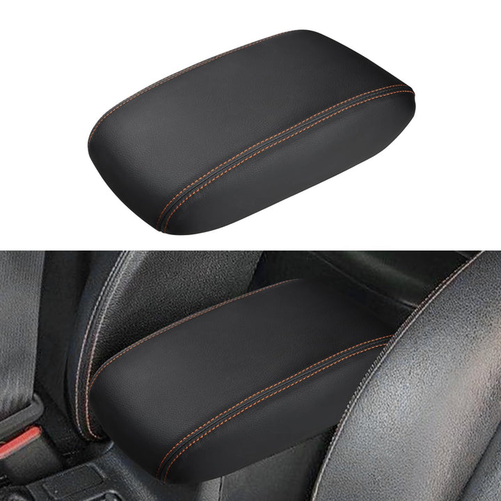 INTGET armrest cover front view showing fit and orange stitching for upgraded look