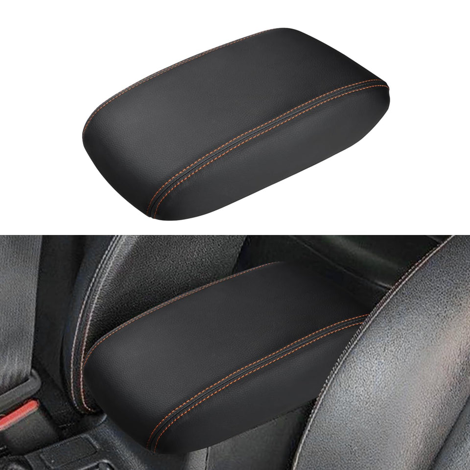 INTGET armrest cover front view showing fit and orange stitching for upgraded look