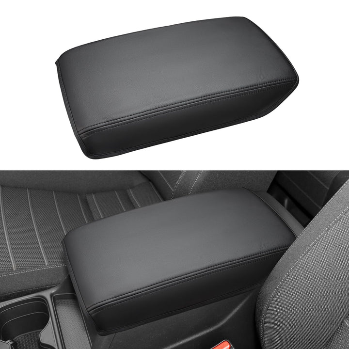 INTGET front view of center console cover showing fit and black stitches benefit