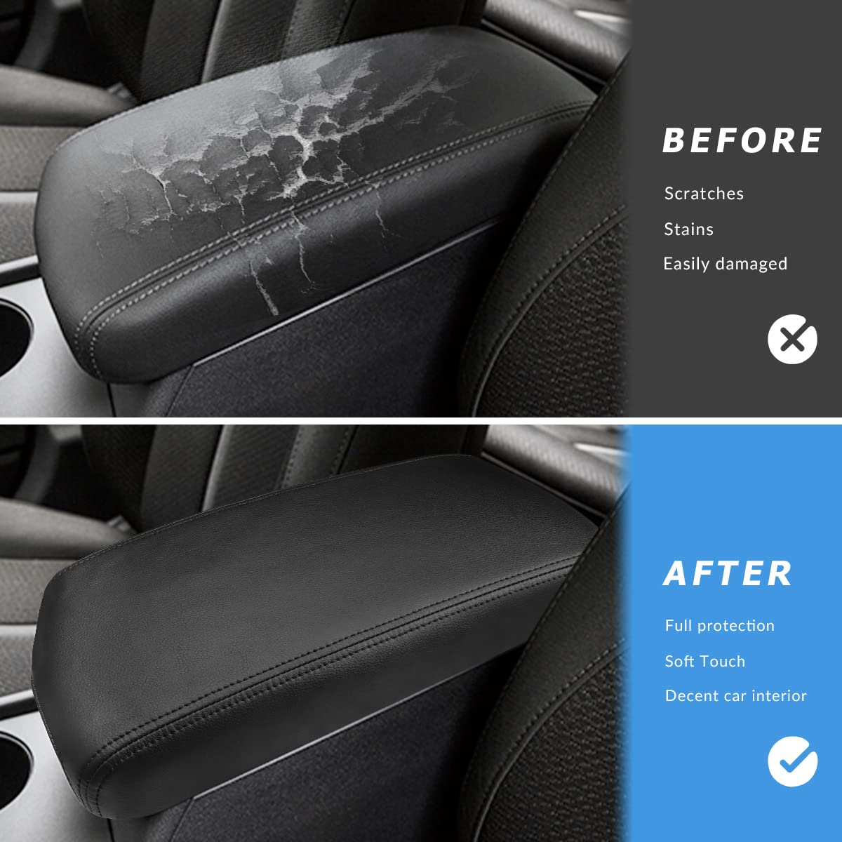 INTGET close-up of black stitching and leather texture for added durability