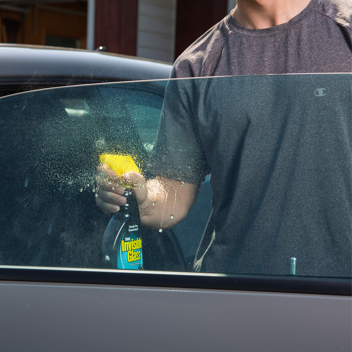 Invisible Glass before and after car window comparison showing streak-free clarity
