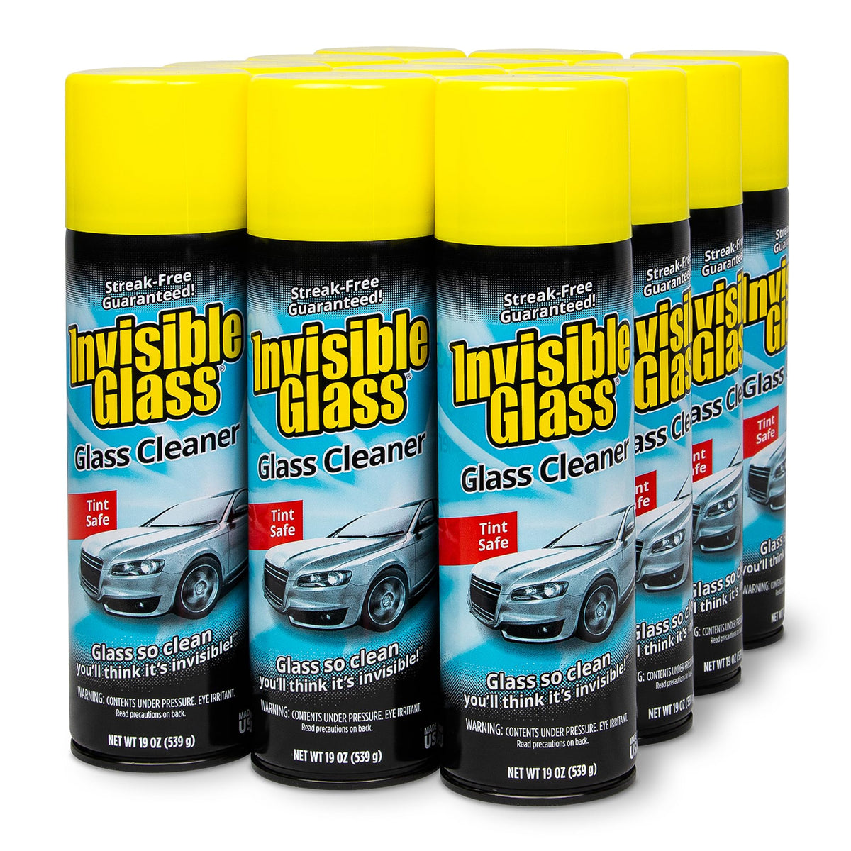 Invisible Glass front packaging showing 12-pack and clear benefits