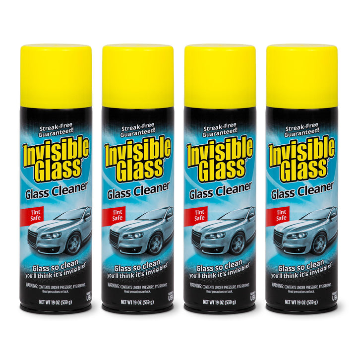 Invisible Glass front packaging showing four 19 oz cans and clear labeling benefit