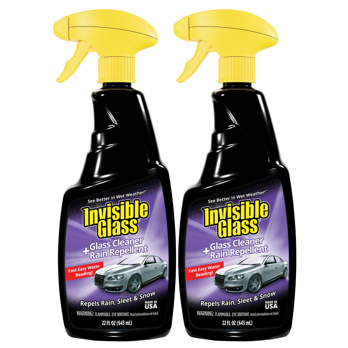 Invisible Glass front view of two 22 fl oz spray bottles showing packaging and convenience