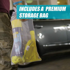 Invisible Glass storage bag open with components organized for compact transport